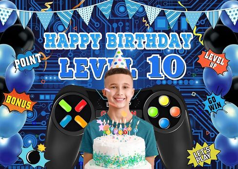 Game Theme Level 8 Birthday Backdrop Video Game Happy 8th Birthday Party Decorations Level Up Theme Boys Kids Birthday Party Supplies(7×5FT) in Saudi Arabia
