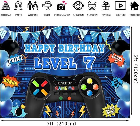 Game Theme Level 8 Birthday Backdrop Video Game Happy 8th Birthday Party Decorations Level Up Theme Boys Kids Birthday Party Supplies(7×5FT) in Saudi Arabia
