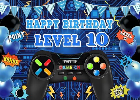 Game Theme Level 8 Birthday Backdrop Video Game Happy 8th Birthday Party Decorations Level Up Theme Boys Kids Birthday Party Supplies(7×5FT) in Saudi Arabia