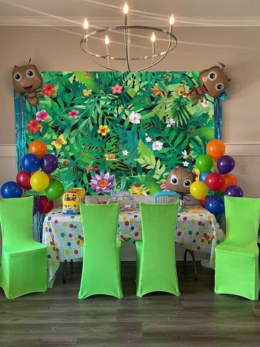 INRUI Polyester Tropical Palm Leaves Photography Backgroud Summer Jungle Wild Bee Bug Butterfly Reptile Insects Decorations Green Tropical Rainforest Party Backdrop (7x5FT) in Kuwait