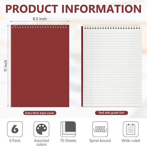 6 Pack 8.5 x 11'' Top Bound Office Steno Book Wide Ruled Double Sided Spiral Notebooks Reliable White Paper 70 Sheets/Pad Pastel Colors Covers for Writing School Notes (Vintage Color) in Saudi Arabia