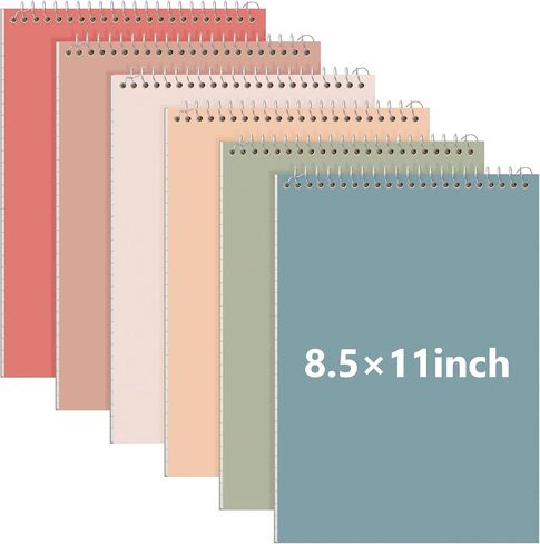 6 Pack 8.5 x 11'' Top Bound Office Steno Book Wide Ruled Double Sided Spiral Notebooks Reliable White Paper 70 Sheets/Pad Pastel Colors Covers for Writing School Notes (Vintage Color) in Saudi Arabia