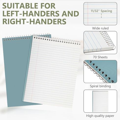6 Pack 8.5 x 11'' Top Bound Office Steno Book Wide Ruled Double Sided Spiral Notebooks Reliable White Paper 70 Sheets/Pad Pastel Colors Covers for Writing School Notes (Vintage Color) in Saudi Arabia