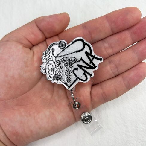 CNA Badge Reel Holder Retractable for Certified Nurse Nursing Assistant & Medical Worker | CNA Graduation Gifts, Funny Nurse ID Name Badge Reel with Alligator Clip & 24" Durable Nylon Cord | Acrylic in Saudi Arabia