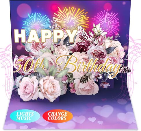 50th Birthday Decorations Card 3D Music and Light Pop Up, Funny 50th Birthday Gifts for Her Him, Cool Gifts for 50 Year Old Woman Men, Back in 1975 Gift Card for Woman Men in Saudi Arabia
