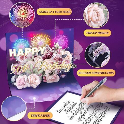 50th Birthday Decorations Card 3D Music and Light Pop Up, Funny 50th Birthday Gifts for Her Him, Cool Gifts for 50 Year Old Woman Men, Back in 1975 Gift Card for Woman Men in Saudi Arabia