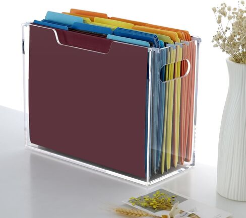 Acrylic File Folder Organizer, Hanging File Organizer Box, File Holder with Handles for Letter Size/A4, Clear File Box Desktop Folder Storage for Office Home Work -1 Pack in Kuwait
