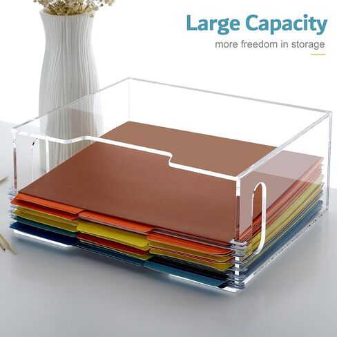 Acrylic File Folder Organizer, Hanging File Organizer Box, File Holder with Handles for Letter Size/A4, Clear File Box Desktop Folder Storage for Office Home Work -1 Pack in Kuwait
