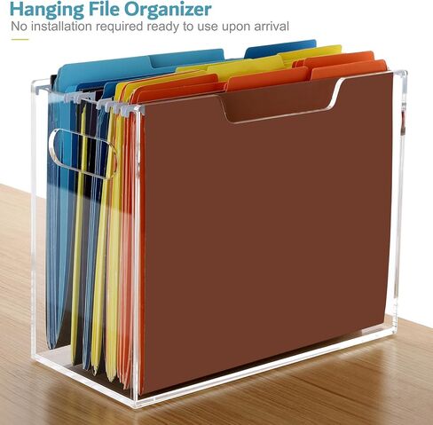 Acrylic File Folder Organizer, Hanging File Organizer Box, File Holder with Handles for Letter Size/A4, Clear File Box Desktop Folder Storage for Office Home Work -1 Pack in Kuwait