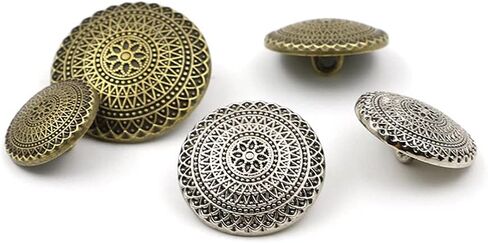 5 PCS Metal Shank Circle Flower Pattern Round Vintage Buttons Craft for DIY Sewing Clothes Decor (Antique Silver, 18mm) in Kuwait