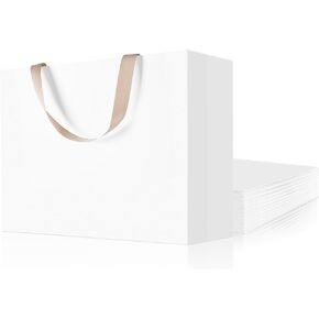 suituts 12 Pcs White Gift Bags with Ribbon Handles 16x6x12 Inches Extra Large White Paper Shopping Bags White Kraft Bags Bulk for Valentine's Day, Wedding, Birthday, Party, Retail