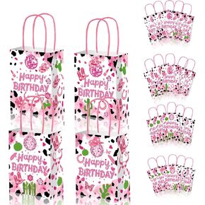 Qpout 12 Pack Cowgirl Goodie Bags, Cowgirls Gift Bags With Handles, Cowgirl Party Treat Snack Candy Bags for Kids, Cowgirl Theme Gift Bags for Birthday Party