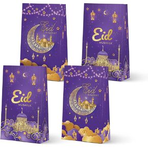 KALEFO Eid Mubarak Favor Gift Bags 24PCS Ramadan Muslim Supplies Goodie Treat BagTable Decorations for Party Birthday Blue