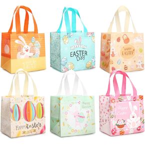 Easter Egg Hunt Bags Happy Bunny Carrot Chick with Handles, Treat Bags, Multifunctional Non-Woven for Gifts Wrapping, Game, Party Supplies , 8.3×7.9×5.9inch, 6PCS