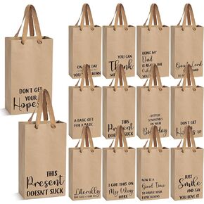 12 Pcs Funny Gift Bags Kraft Paper Snarky Gift Bag with Handles Bulk for Birthday Wrapping Adults Men Women