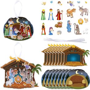 Religious Crafts Nativity Stickers Make a Nativity Scene Sticker Ornament Christmas Tree Hanging Decorations Christian Craft Kits for Holy Night Religious Party Jesus (16 Sets)