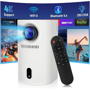 Mini Projector with WiFi and Bluetooth, Portable Projector 4K 1080P Support, Sensorless Auto Focus, 120'' Screen Movie Projector Compatible with HDMI/USB/Smartphone/PC/Laptop