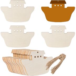 Noah's Ark Shape Wooden Craft Cutout Wall Art Unfinished Ornaments for Christmas Holiday Party Door Hanger Home Party Decoration 20Pcs