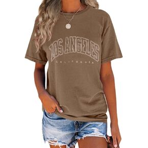 TAKEYAL Women Los Angeles Graphic T Shirts California Letter Print Short Sleeve Tee Loose Casual Tops