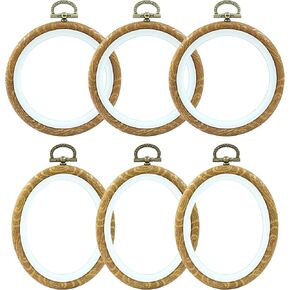Hordion 6 Pieces 4 Inch Embroidery Hoops, Imitated Wood Cross Stitch Hoop Ring Oval & Round Embroidery Hoop Frame for Ornaments Art Craft Sewing