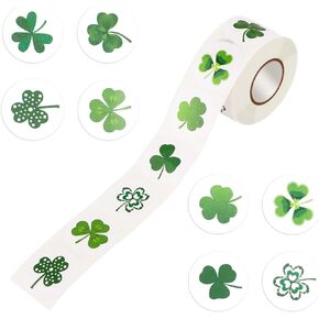 1 Roll 500pcs St Patricks Day Stickers, Self-Adhesive Shamrock Sticker Irish Lucky Three Leaf Clover Sticker Decals for Kids Party Decorations Scrapbooking Envelope Card Gift Bag Craft Supplies