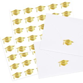 Whaline 500Pcs Graduation Cap Stickers Gold Foil Envelope Seal Stickers Grad Hat Self-Adhesive Label Decals for Greeting Cards Diploma Certificate Envelope Sealing School College Supplies