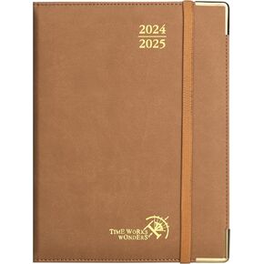 POPRUN Weekly Planner 2024-2025(6.5'' x 8.5'') Academic Daily Weekly and Monthly Calendar with Monthly Tabs & Hourly Time Slots, Vegan Leather Hardcover, 100 Thick GSM Paper - Soft Pink