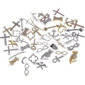 RUBYCA Mix Assortment 50pcs Lot Metal Sideways Crystal Bracelet Connector Bead DIY Jewelry Shamballa