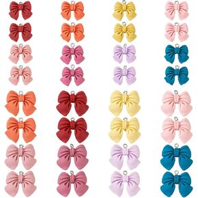 FASHEWELRY 32Pcs Resin Bowknot Pendants 8 Colors Flatback Bow Dangle Charms for DIY Jewelry Making Scrapbooking Crafts