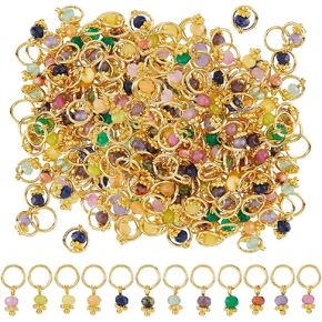 SUPERFINDINGS 120Pcs 12 Colors Natural Stone Pendants Gemstone Charms Gemstone Bead Pendants Crystal Stone Charms Faceted Stone Pendants for Earring Necklace Bracelet Jewelry Making, Ring: 8mm