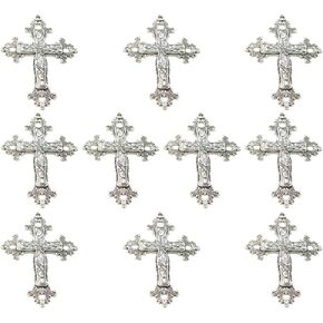 PRETYZOOM 10pcs Antique Silver Cross Pendants Charms Beads for Crafts DIY Necklace Bracelet Jewelry Making Findings Accessories