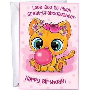 Chuck's Card-O-Rama - Great Granddaughter Birthday Card - NEW! - Made in Chicago - Large Card Opens to 10" x 7.75" - Extra Thick Paper - 95424 - With Love Great-Granddaughter