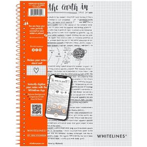 ROARING SPRING Whitelines Spiral Graph Ruled Notebook, Digitally Download Your Notes with FREE App, Premium Gray Paper, 11" x 8.5" 70 Sheets