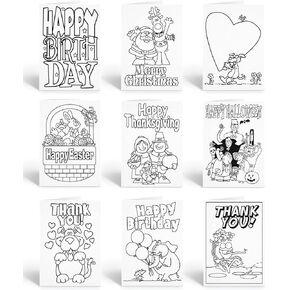 Stonehouse Collection Happy Birthday Kid Set of Coloring Greeting Cards - 12 Color-in Card and Envelopes (Assorted)
