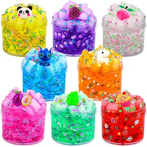 8 Pack Slime Kit, with 5 Butter Slime and 3 Jelly Cube Crunchy Slime, Premade Jelly Clear Crunchy Slime for Girls & Boys, Super Soft Non-Sticky Sludge Toy, for Kid Education, Party Favor