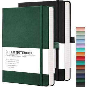 RETTACY Graph Paper Notebook, 2-Pack, A5 Grid Notebook Journal with 192 Pages per Pack, 5.7'' × 8.3'', Medium Size, Leather Hardcover, 100 GSM Thick Paper, for Math, Engineering (Black & Brown)