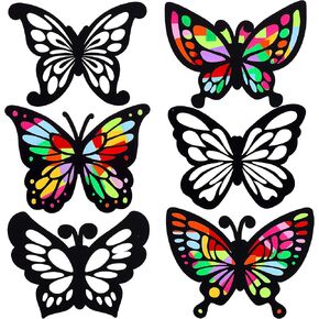 Outus Butterfly Stained Glass Effect Paper Butterfly Suncatcher, 6 Types for Window Art Classroom Art Craft Party Favor Travel Toy, 6.3 x 4.3 Inch with Colored Paper (12 Pieces)