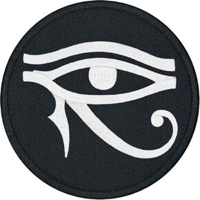 EmbTao Eye of Horus Wedjat Patch Embroidered Applique Iron On Sew On Emblem, White & Black