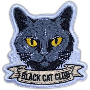 Black Cat Club Patch, Size 3 Inches Iron On Cat Gothic Embroidery Patches for Hats Clothes Backpacks Jeans, DIY Sew On Patches, Fabric Patches, Cute Cat Lovers Patches, Gifts for Cat Lovers
