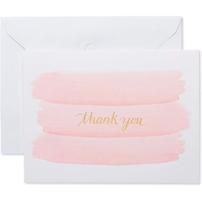 American Greetings Thank You Cards with Envelopes, Pink Brushstrokes (50-Count)