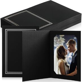Fainne 100 Pcs Photo Folders for 4x6 or 5x7 Pictures Photo Frame Note Cards Paper Greetings Cardboard Picture Frame Inserts Cards Picture Insert Notecard for Portraits(Black, Silver Lining)