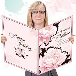Jumbo Happy Birthday Card for Mom with Envelope Mother Birthday Greeting Card Gift from Son Daughter Guest Book Signature for Mom Birthday Big Shaped Jumbo Floral Card 14 x 21.26 inch
