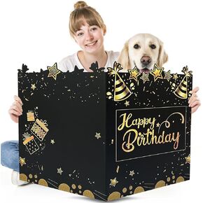 بطاقة عيد ميلاد Jumbo 16 × 25 بوصة مع مظروف واضح ، بطاقة تحية كبيرة عيد ميلاد بطاقة ضيف كبيرة الحجم للنساء بركات أعياد الميلاد للرجال - تصميم الأسود والذهبي
