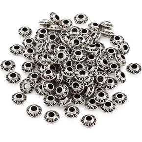 KISSITTY 100-Piece Tibetan Antique Silver Bicone Beads 6.5x4mm Metal Saucer Spacers with 2mm Hole
