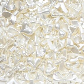 950Pcs Assorted Pearl Beads for Bracelet,Cute Flatback Resin Charms for Jewelry Making Bulk Decorations,DIY Phone Charms Beads,White Unique Aesthetic Beads for Crafts