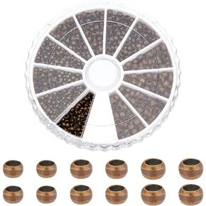 PH PandaHall 1800pcs 3 Sizes 3/2.5/2mm Brass Tube Crimp Beads Cord End Cap with Large Hole for Bracelet Jewelry Making, Antique Bronze