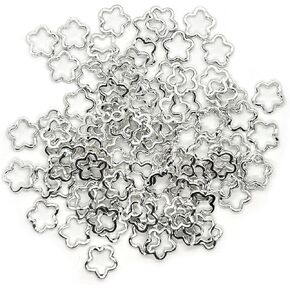 100PCS Flower Beads Frames, Silver Metal Beads, Alloy Double Hole Spacer Beads, Petal Blossom Connector Charms, Hollow Star Charms for Jewelry Making DIY Handicrafts Necklace Bracelet Accessories