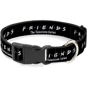 Buckle-Down Dog Collar Plastic Clip Friends The Television Series Logo Black White Multi Color 8 to 12 Inches 0.5 Inch Wide