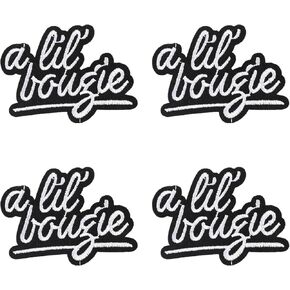 A Lil' Bougie Iron Patches, Funny Iron on Patches Sew on Embroidered Patches Classic Black and White Letters Patches for Jackets Bags Hats Clothes Jeans