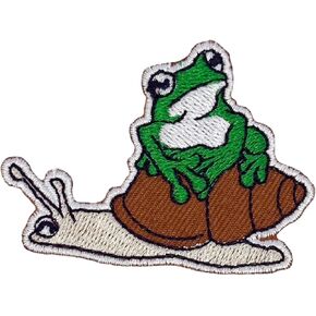 Frog on Snail Iron On Patches Embroidered Applique Iron On for Jeans, Clothes, Caps, Backpack, Hats